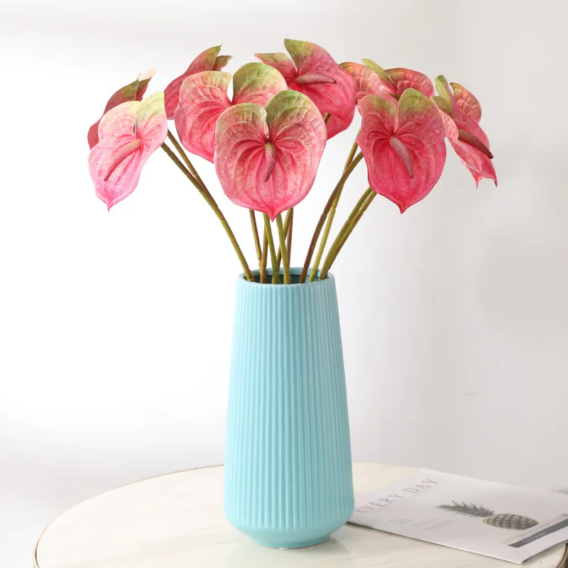 Factory Directly Sale Hand Feel Eva Single Stem Pink Small Plant 3d Print Pu Large Anthurium Artificial Flower Plant Pot