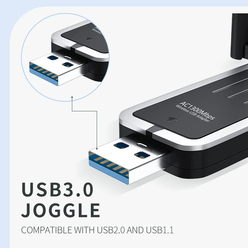 EOM/EDM Hot Selling USB 3.0 1300M Usb Wifi Adapter Wireless Network Adapter 1300 Mbps 500 Meters 5ghz 802.11ac 2.4 / 5 Ghz Wifi