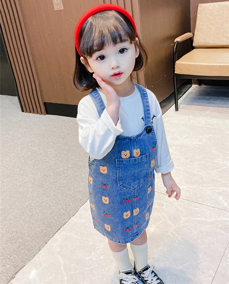 
Wholesale Kids Sweet Summer Outfits Suspender Skirt Denim Overalls for Little Girls 