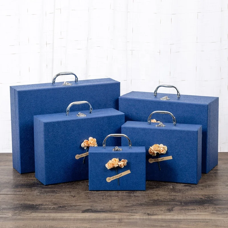 Luxury cardboard travel case paper small suitcase box with handle