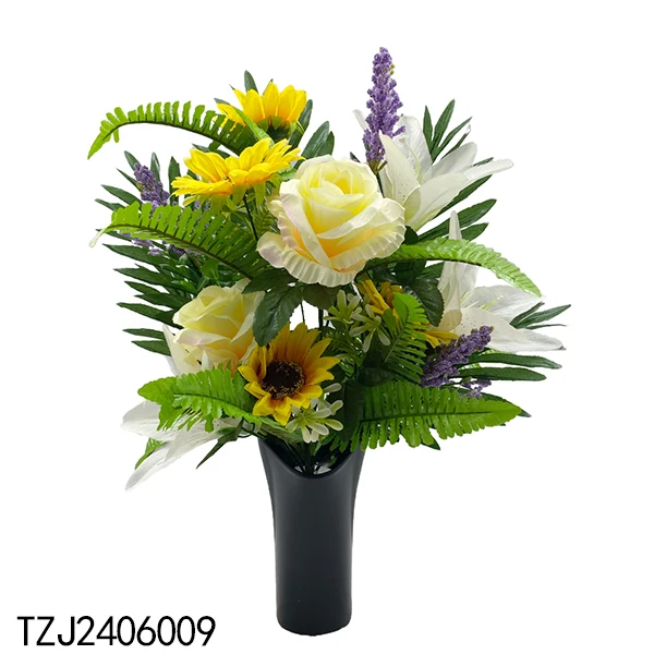Tizen New Product Real Touch Bul Purple Bunch Artificial Flower Bouquet In Black Pot For Decoration Wedding