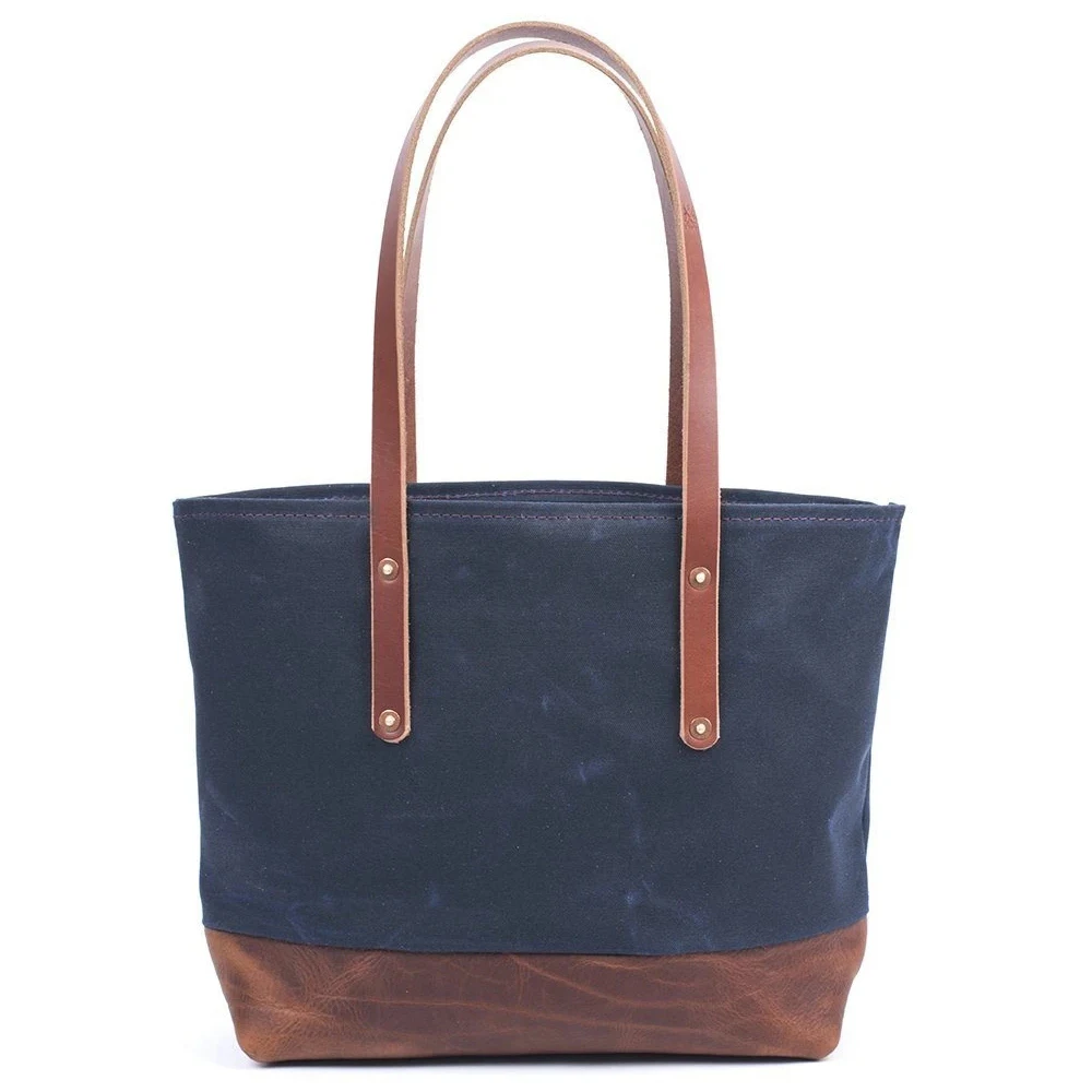 OEM Waxed Beach Tote Bag Wax Canvas Tote Heavy Cotton Shopping Bag Leather Handle