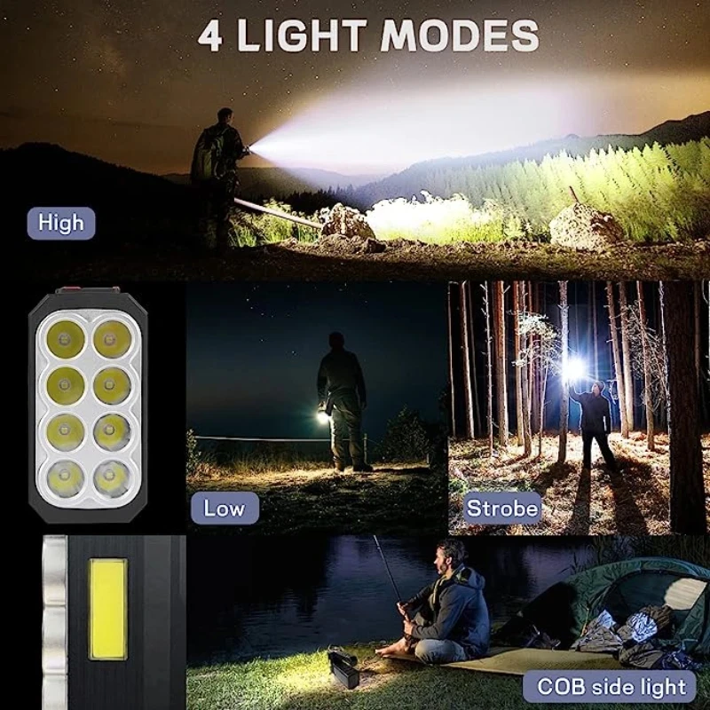 Portable Searchlight solar energy strong light long-range flashlight 8 LED Handheld Solar Flashlight with COB Sidelight 3 Modes