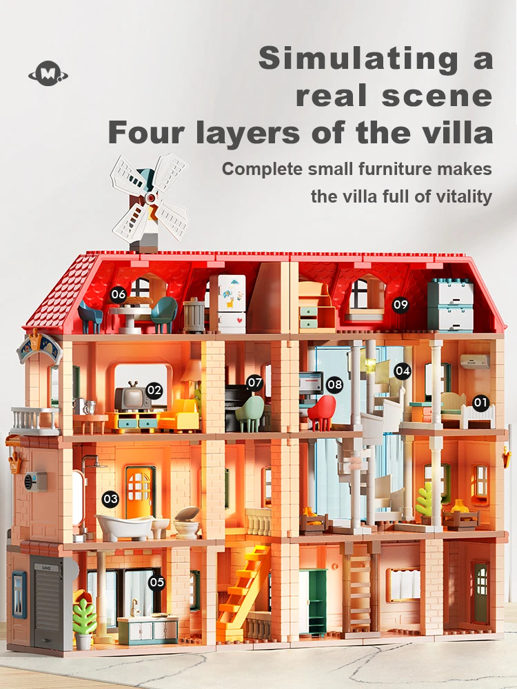 FEELO2024 Новый fun690pcs роскошная вилла строительные блоки сцена просветления игрушки Лучшие продажи индивидуальные для детей