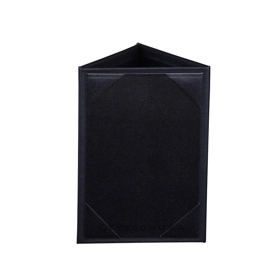 customized PU leather paper material menu holder three fold