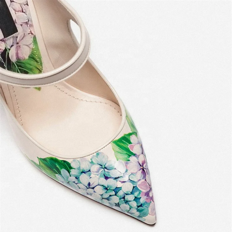 Latest Pump 2020 Women 3D Printing Flower and Rhinestone Chunky Heel Shoes