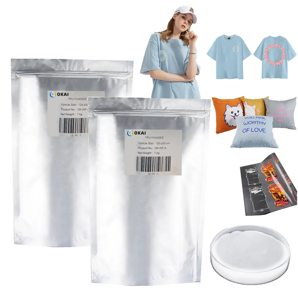 OKAI Excellent quality DTF Adhesive White Hot Melt Powder for Heat Transfer Hot Melt Adhesive EVA White Hotmelt Powder