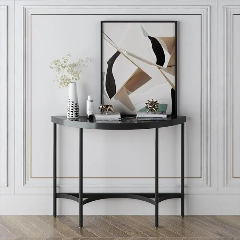 Semi-circle luxury metal and marble console table gold for home decoration gateway table for hotel