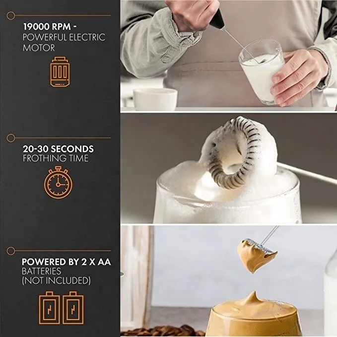 2023 Milk Frother Handheld Battery Operated Electric Whisk Beater Foam Maker For Coffee, Latte, Cappuccino Hot Chocolate