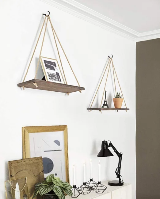 Rustic floating shelf wall mounted living room bedroom brown wooden hanger