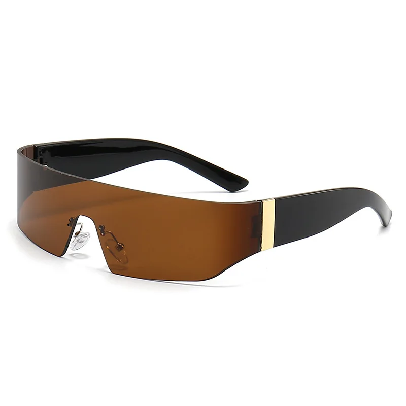 Fashion Luxury Designer UV400 Rimless Steam Punk Futuristic Y2K Sport Dazzling Lens Frameless One Piece Sunglasses For Women Men