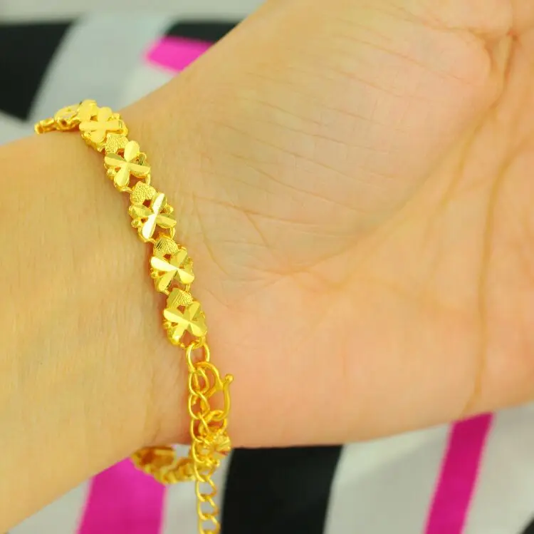 
Brass gold plated four leaf clover bracelet clover leaf bracelet lucky jewelry 