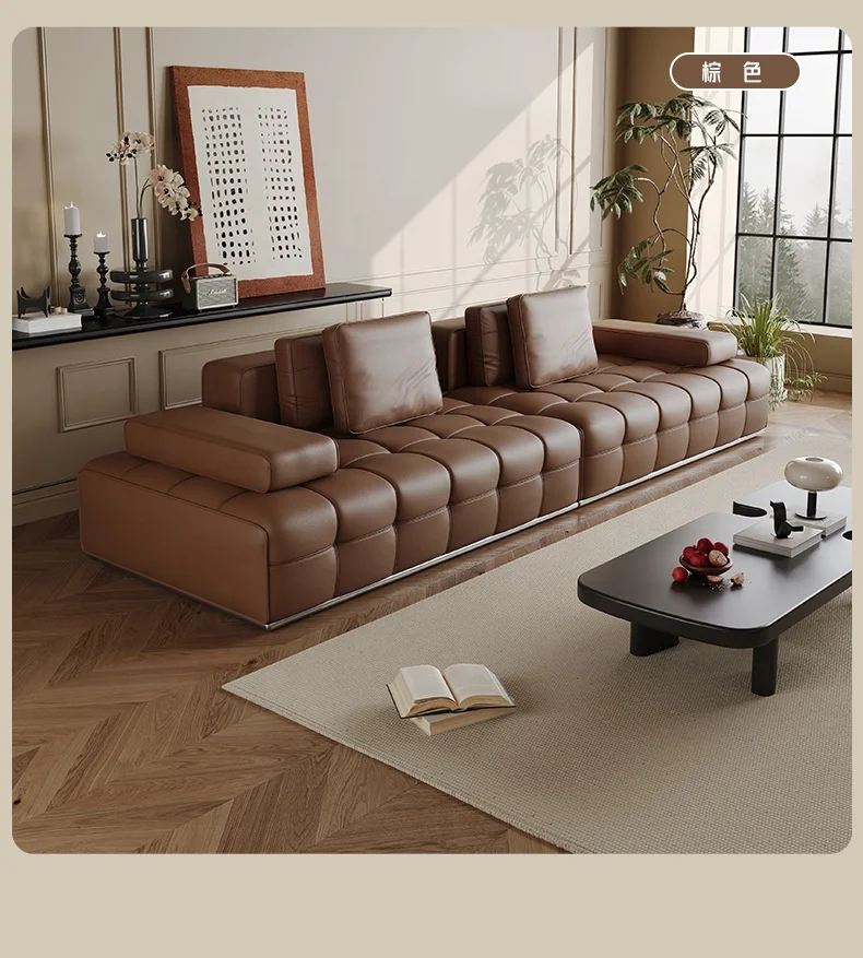 Lawrence Italian Minimalist Leather Art Sofa Set Straight Row Design for Large Living Room or Villa Designer Furniture