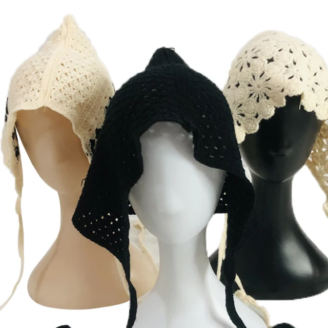 Spring and autumn hand-crocheted cotton knitted hat female big head gird elegant leisure travel all over the pullover hat