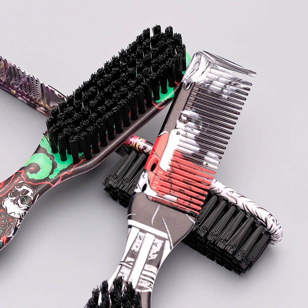 Comb/Brush Printing Process ABS Nylon Beard Styling Professional Shave Brush Barber Double-sided Comb Brush