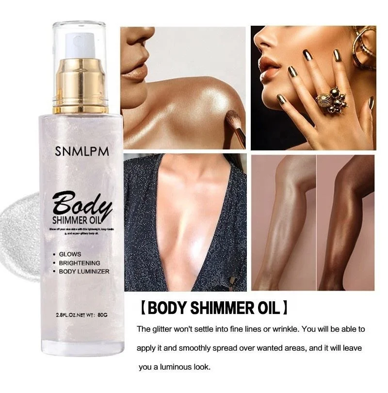 OEM/ODM Private Label Vegan Tanning Oil Glow Liquid Illuminator Makeup Shimmer Body Oil Organic Shimmering Oil