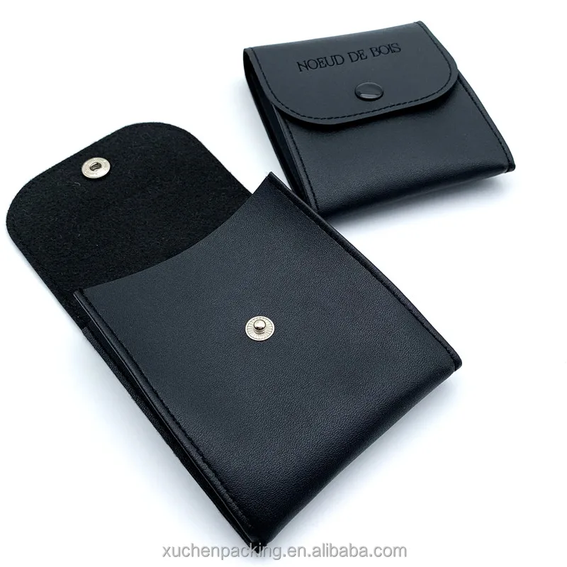 PU Leather Jewelry Bag for Necklace, Bracelet, Ring, Watch, Earphone Vintage Black Faux Leather Jewelry Pouch With Snap Button