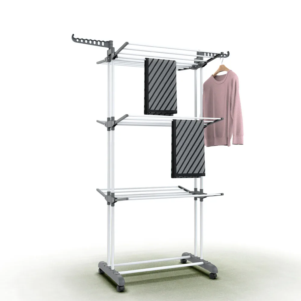 3 Tier Retractable Cloth Dryer Rack Airer Clothe Dryer Metal Clothes Laundry Tower Rack With Wheels Tendero De Ropa Plegable