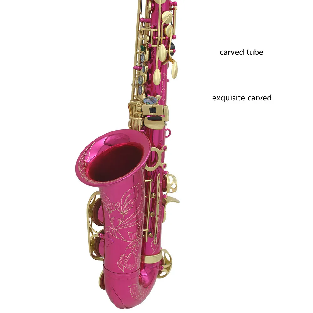 alto saxophone rose red color abalone shell buttons saxophone with carved tube