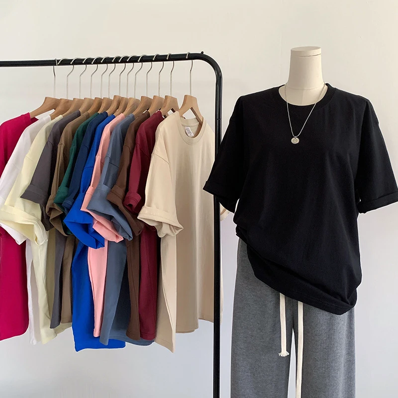 Summer heavyweight 230gsm cotton unisex plus size plain blank streetwear custom logo printing t shirt men tshirt