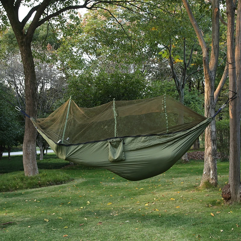 
2021 high quality 210T parachute nylon heavy weight ultralight durable portable outdoor camping hammock with mosquito net 
