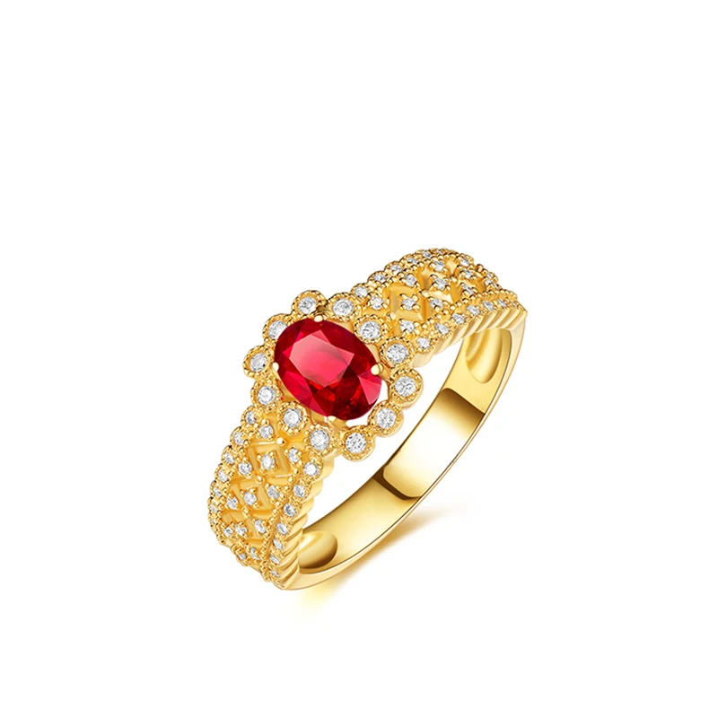 lab grown ruby customized 9K 18K yellow gold ring for wedding party women jewelry hot sale GRS certificates gemstones