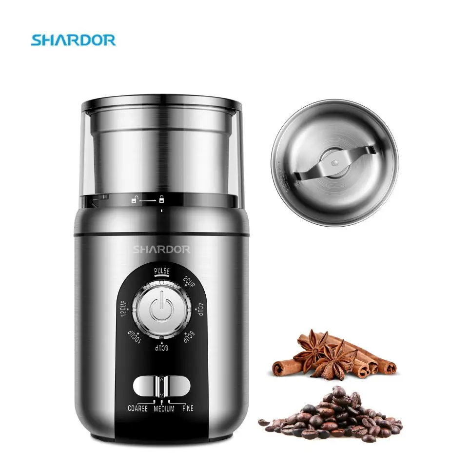 12 Cups Capacity Stainless Steel Coffee Bean Grinder 200w Power Motor Automatic operation Spice Burr Coffee Grinder