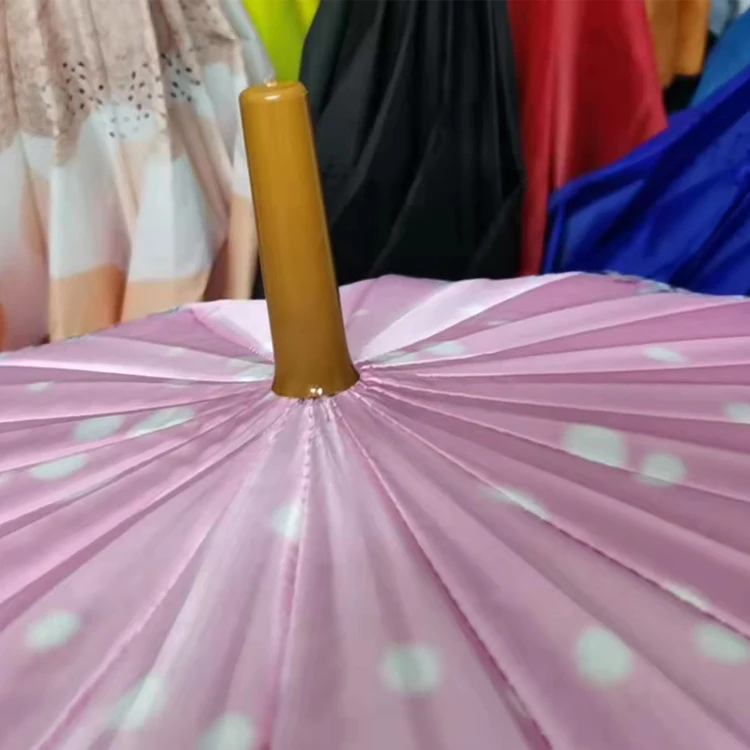 straight umbrellas wooden handle custom painting print fabric stick umbrella with logo for the rain cheap promotion gift