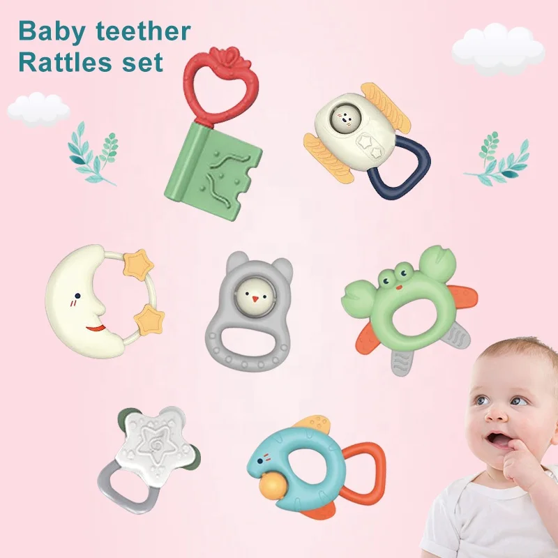 Most Popular BPA Free Silicon Teething Toys Silicon Baby Rattle Teether Set