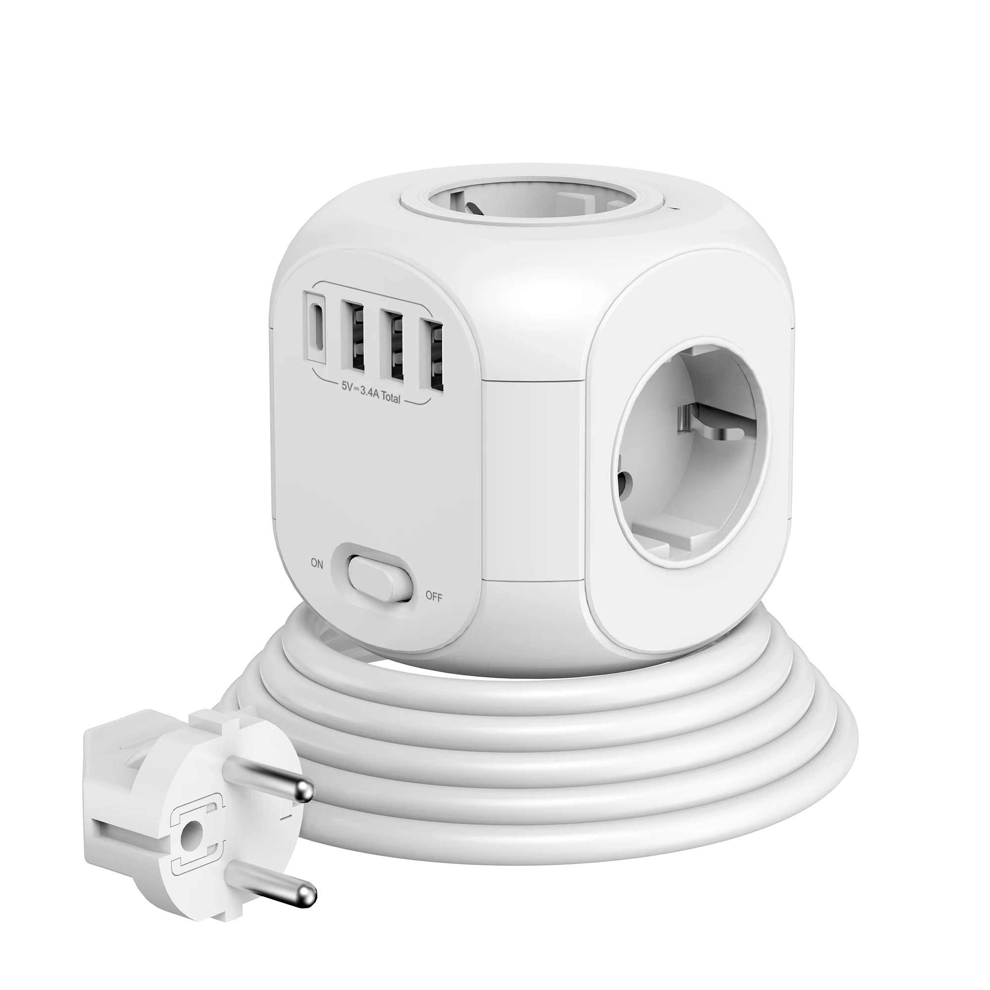 Ouliyo 4-полосная питания розеток куб несколько розетки 8 в 1 куб разъем питания 2500W с 1 портом Type-C USB для нескольких типов вилок