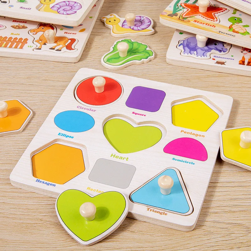 Hand Grab Matching Board Early Educational Alphabet Learning Wooden Peg Knob Hand Grasp Puzzle Children Kids Toy