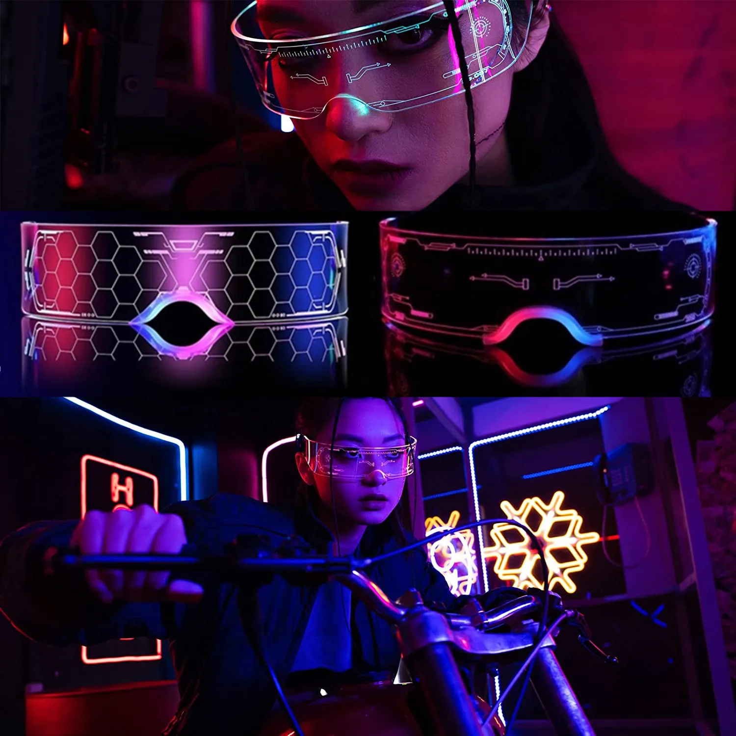 Battery Powered 7 Colors Futuristic Cyberpunk Flashing LED Visor Light Up Luminous Glasses for Night Party Bar Club Halloween