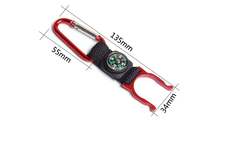 Outdoor Aluminium Carabiner Water Bottle Holder Hook with Compass