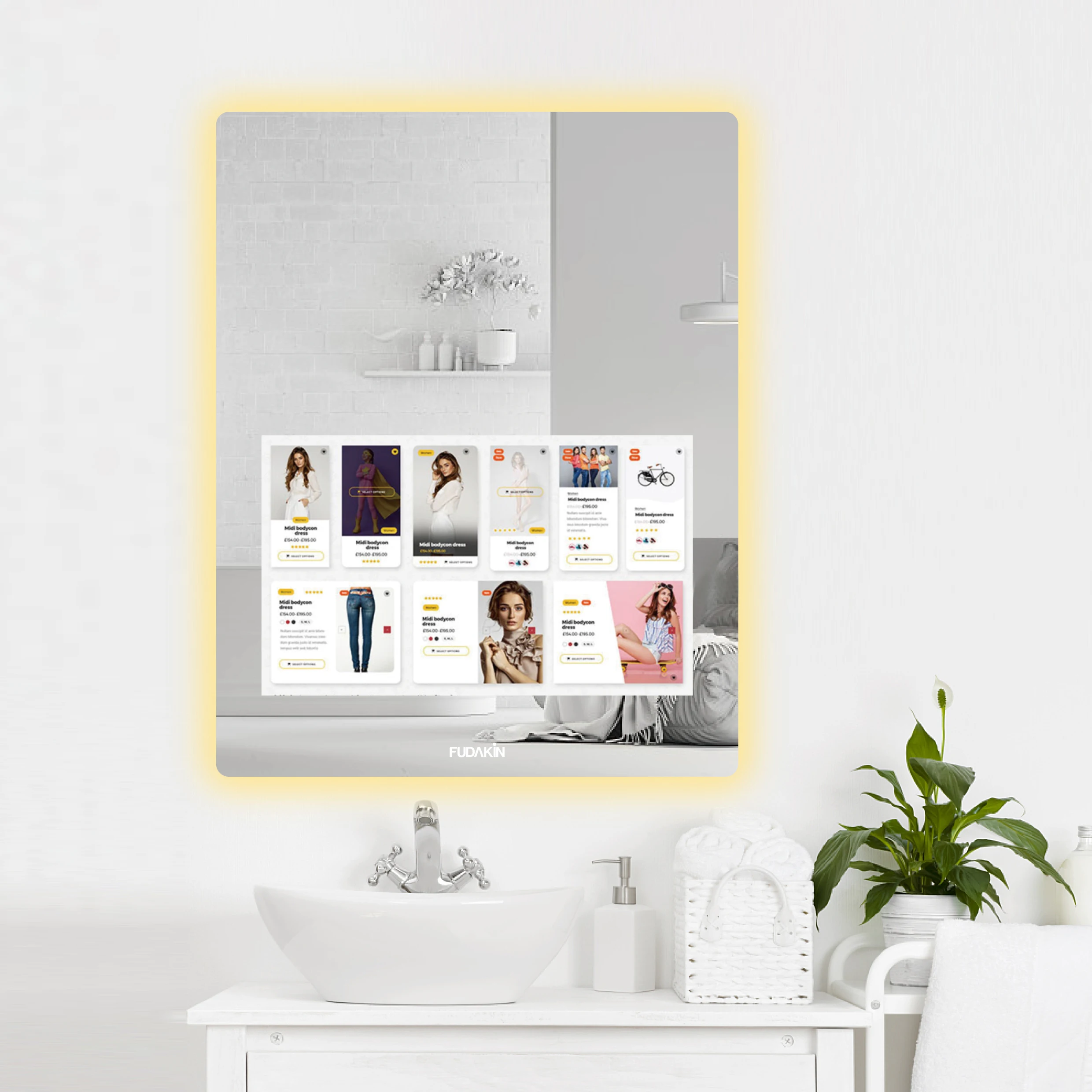 FUDAKIN Infinity Wall Mirror Cheap Frameless Touch Sensor Switch Led Bathroom Mirror Silver Modern Rectangle Illuminated