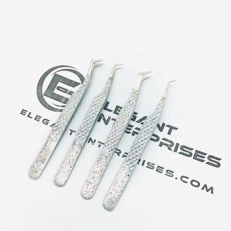 Glitter Diamond Girp Eyelash Extension Tweezers/eyelash Tweezers Private Label Stainless Steel Eyebrow Pointed Customized Logo