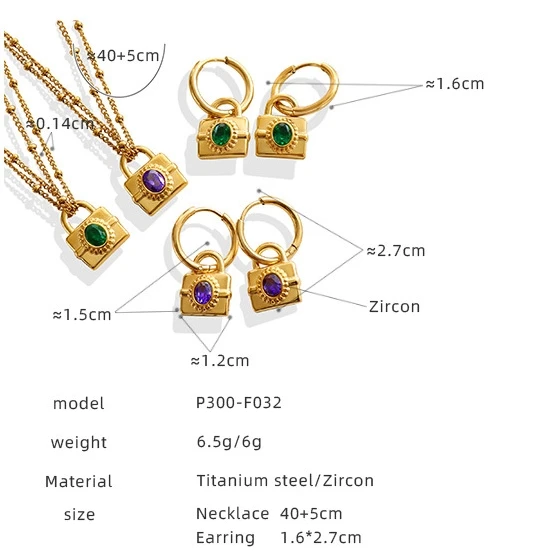 New Zircon Double Layer Stainless Steel Pendant Necklace Cube 18k Pvd Coated Fashion Waterproof Non-fading Jewelry Necklace Set