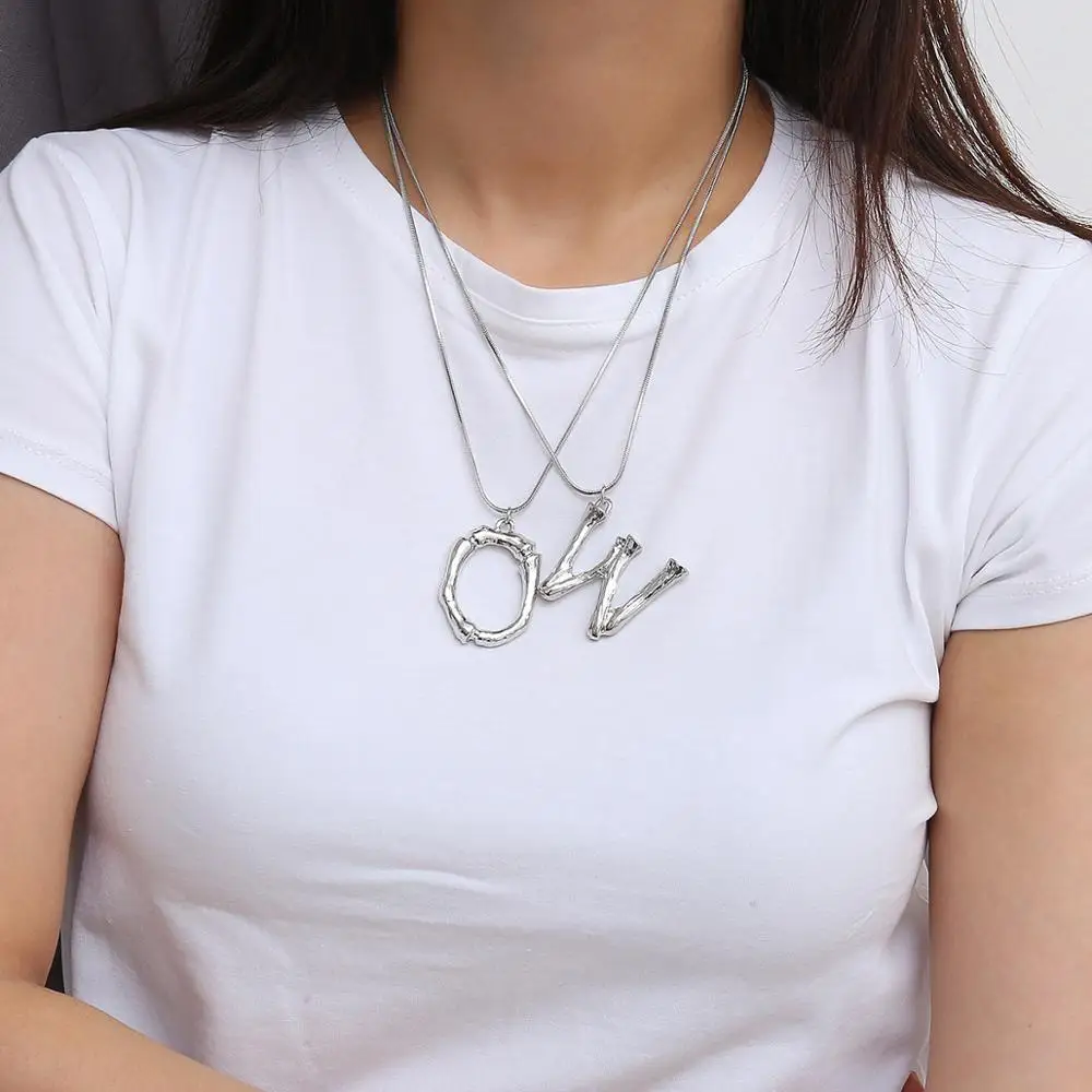 Gold Silver Letter Necklace Initials Name Necklace Pendant for Women Girls Best Birthday Gift