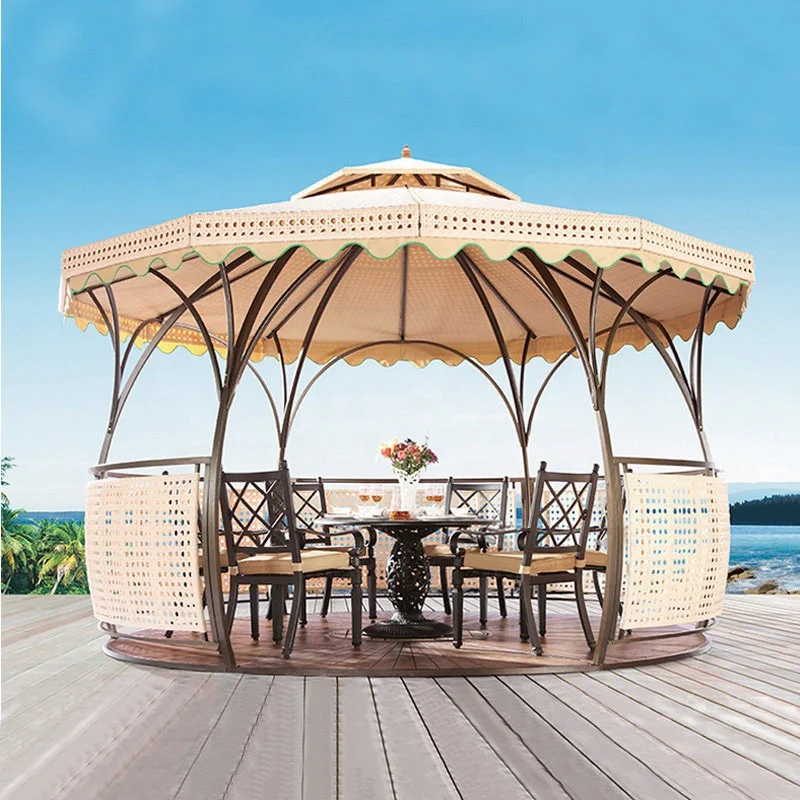 Outdoor Rattan Furniture  Double Round Dome Tent Canopy Pergola Gazebo Wrought Iron Gazebos For Sale