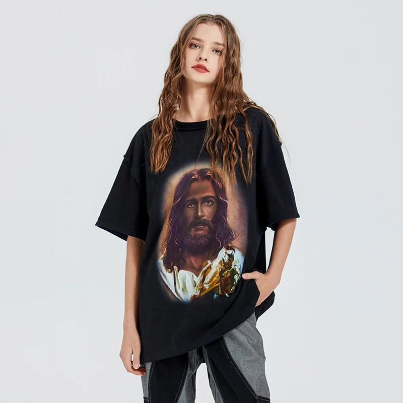 OEM customize high quality heavyweight 100% cotton printed oversize t shirt men loose fit tee