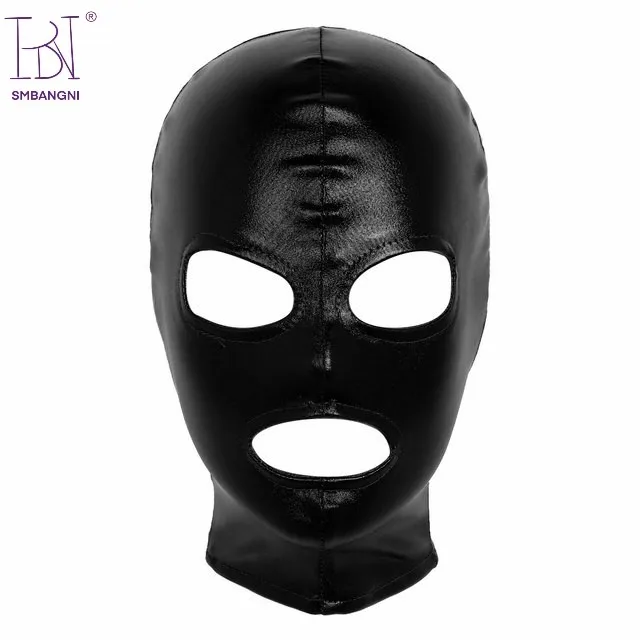 Unisex Women Mens Cosplay Face Mask Latex Shiny Metallic Open Eyes and Mouth Headgear Full Face Mask Hood for Role Play Costume