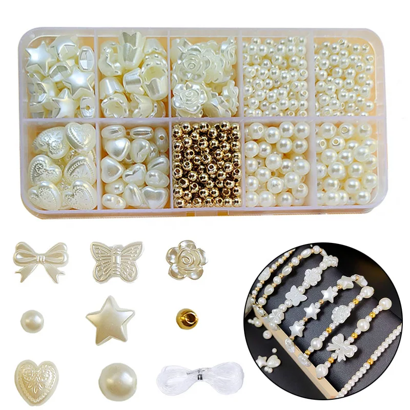Pearl Beads for Bracelets Making Multi Shape Pearls Beads Craft Kit for Jewelry Making Bracelet Ornament DIY Craft Making