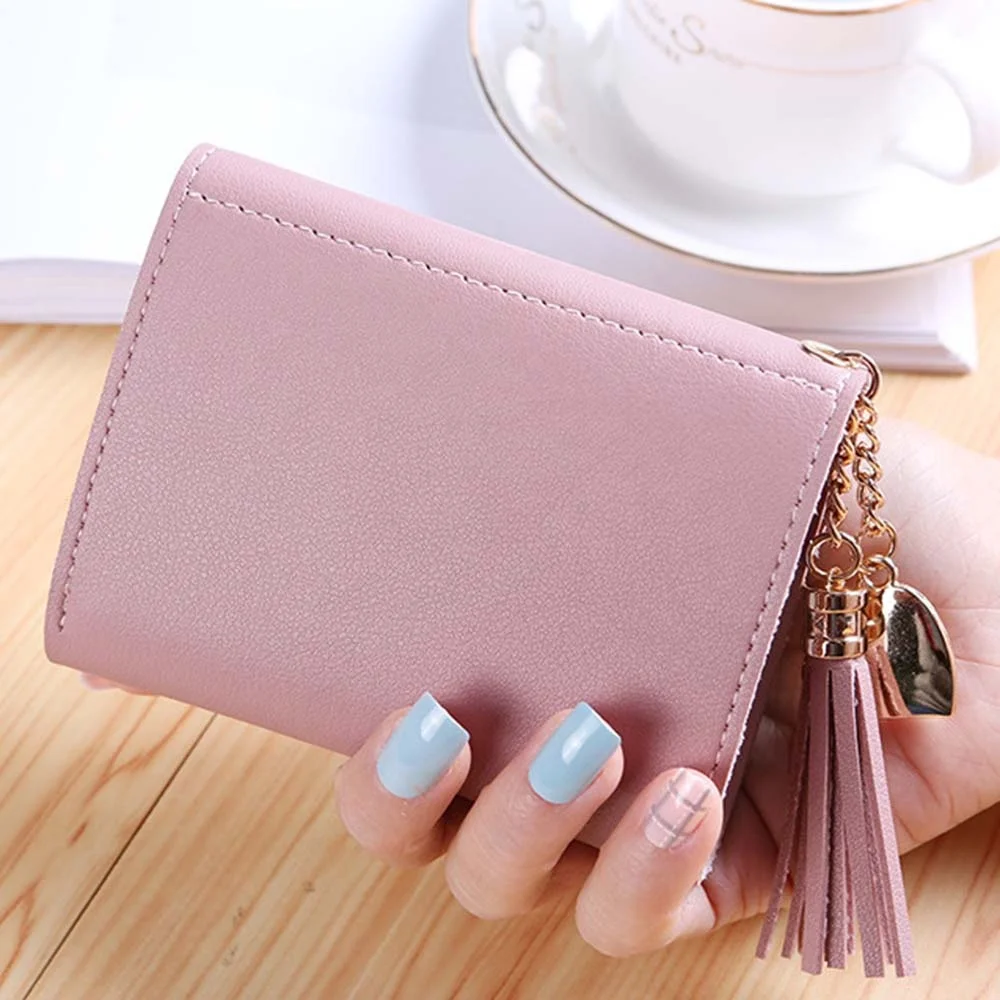
New fashion small wallet short Japanese and Korean style cute tassel mini student ladies purse H 