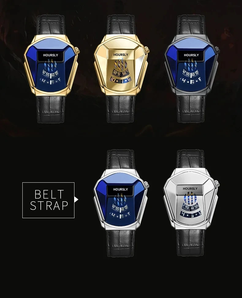 HOURSLY Waterproof wristwatch LED Display Date Watches Trendy Punk Sports Car Quartz Watch Montres snake head locomotive Reloj