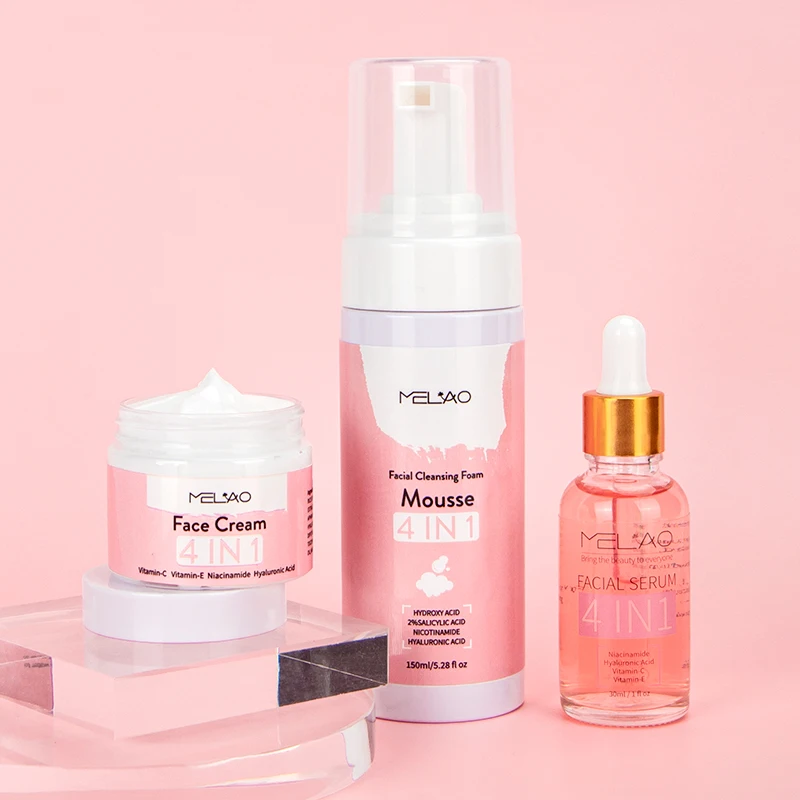 Hot selling Private label Natural organic Acne Remover Deep Cleansing Anti Aging White Lightening 4-in-1 face care set