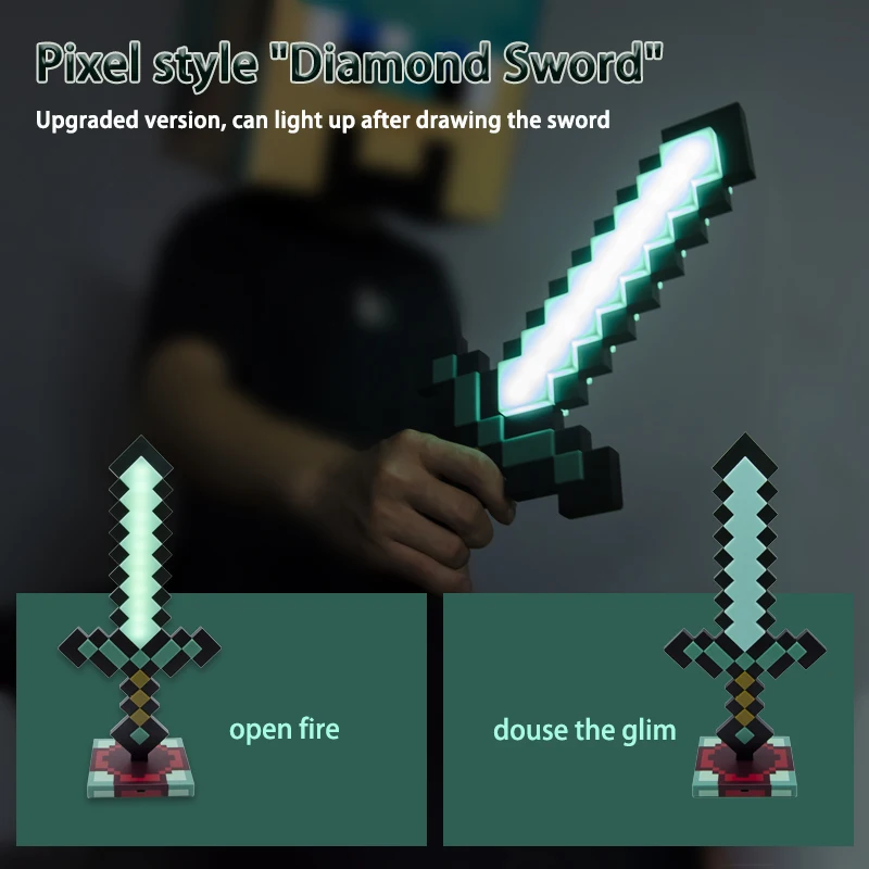 LED Diamond sword Light seven colors light pixel game peripheral lightsaber lamp set table decoration toy Steve weapons