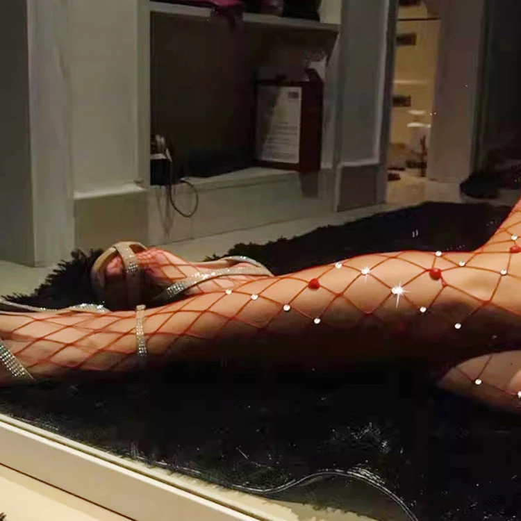 NEW Glossy Black Rhinestone Professional Fishnet Tights