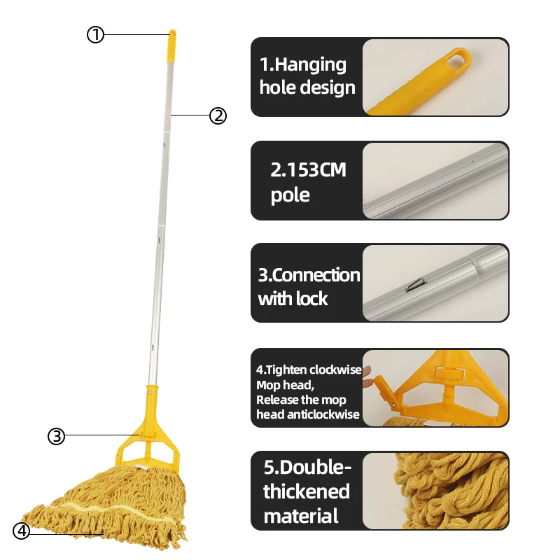 Hot Commercial Custom Aluminum Mop for Home Floor Cleaning Splicing Rod Looped End with Cotton Head Wholesale