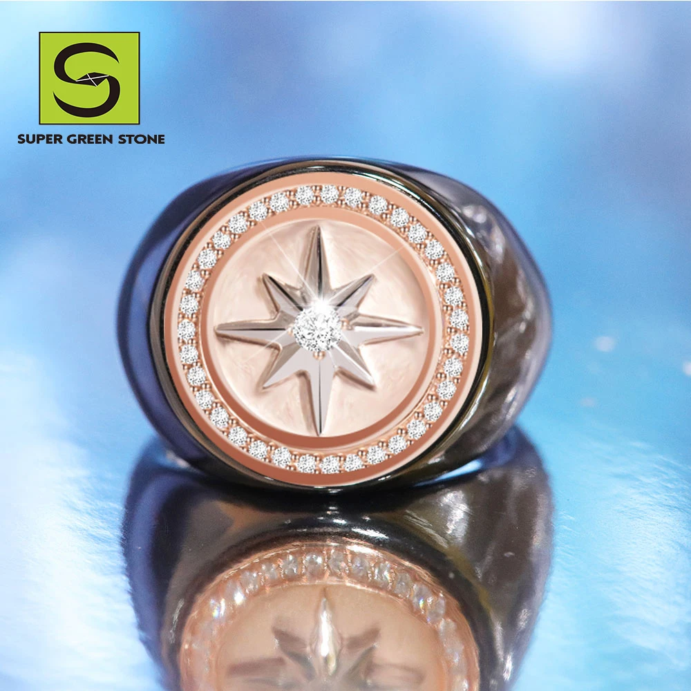 Dropshipping Jewelry Fashionable Hiphop Ceramic Rings Flowers Star Jewelry Rings Luxury 18K Gold Lab Diamond Ring