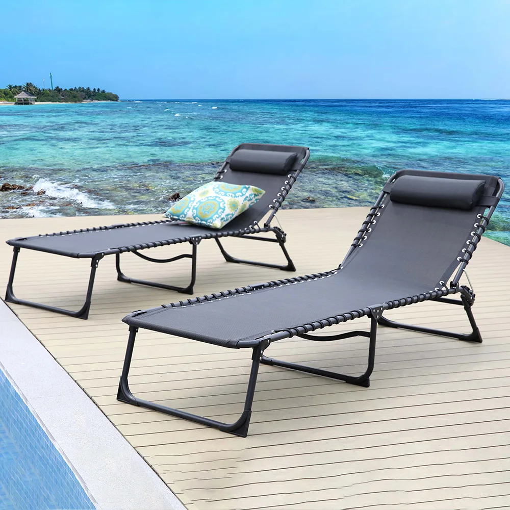 Luxury Beach Lounger Outdoor Beach Lounge Chair Sun Lounger Folding Adjustable Back Sun Beach Lounger With Pillow