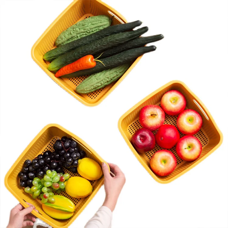 XingYou 2021 Top Saling Vegetable Storage Basket  Fruit Washing Filter Bowl Plastic PP Double Layer drain basket